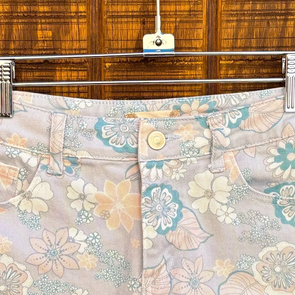 Altar’d State Light Blue & Light Pink Floral Cut Off Denim Jean Shorts